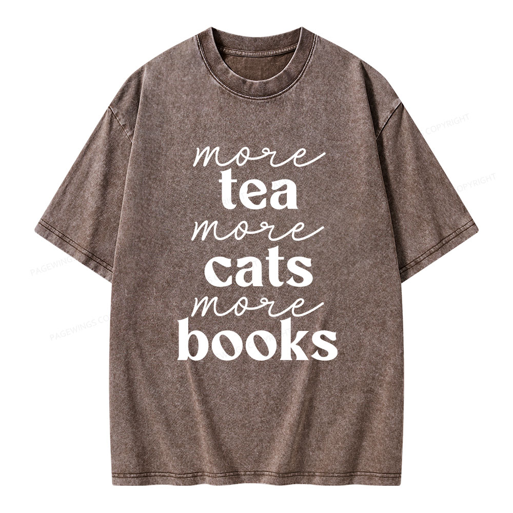 Pagewings More Tea More Cats More Books Unisex Washed T-shirt