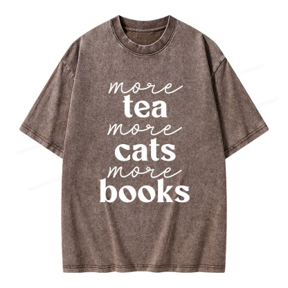 Pagewings More Tea More Cats More Books Unisex Washed T-shirt