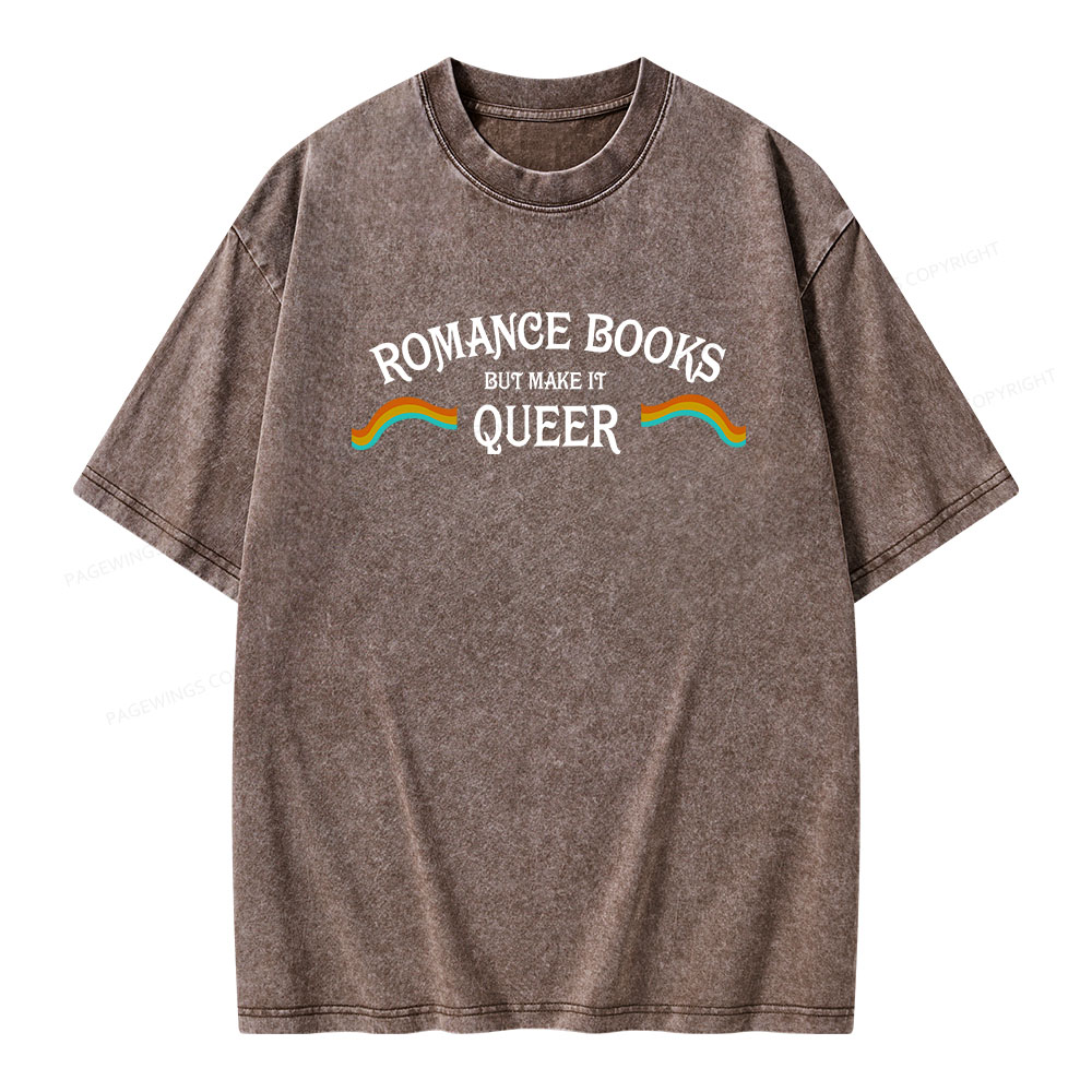 Pagewings Romance Books But Make It Queer Unisex Washed T-shirt