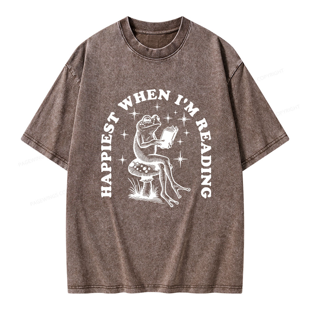 Pagewings Happiest When Reading Unisex Washed T-shirt