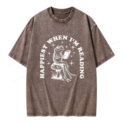 Pagewings Happiest When Reading Unisex Washed T-shirt