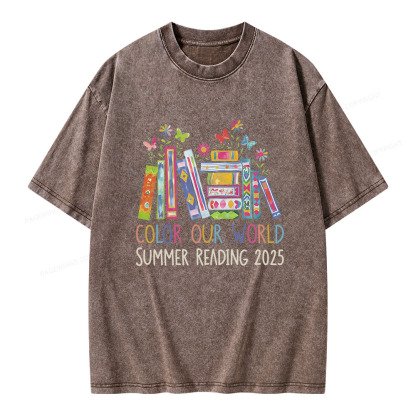 Pagewings Color Our World Summer Reading 2025 Unisex Washed T-shirt