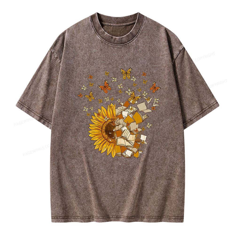 PagewingsSunflower And Book Harmony Unisex Washed T-shirt