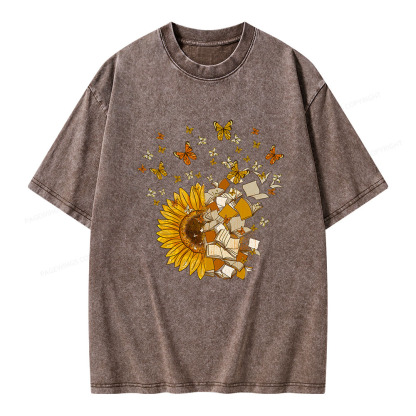 PagewingsSunflower And Book Harmony Unisex Washed T-shirt