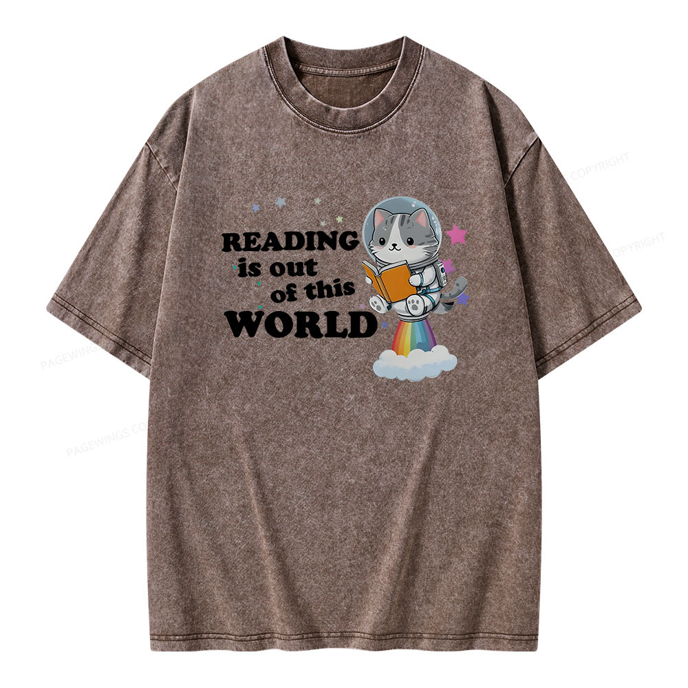 Pagewings Cat Reading in Space Unisex Washed T-shirt