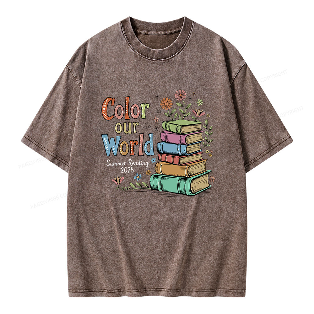 Pagewings Color Our World Summer Reading Unisex Washed T-shirt