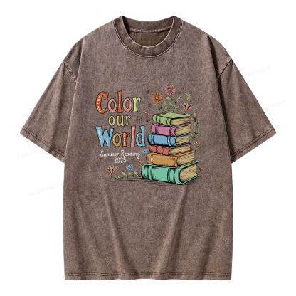 Pagewings Color Our World Summer Reading Unisex Washed T-shirt