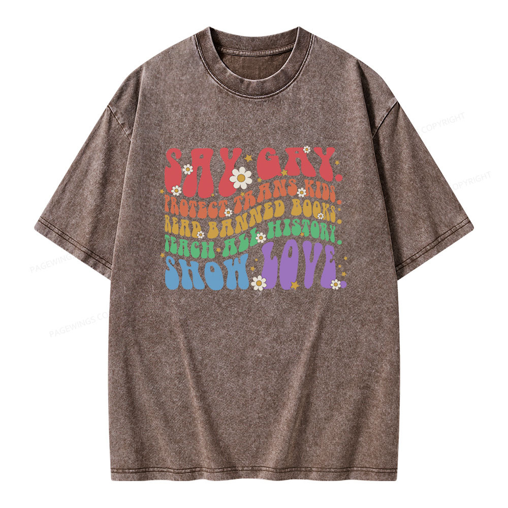 Pagewings Say Gay Unisex Washed T-shirt