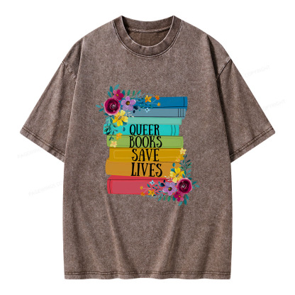 Pagewings Queer Books Save Lives Unisex Washed T-shirt