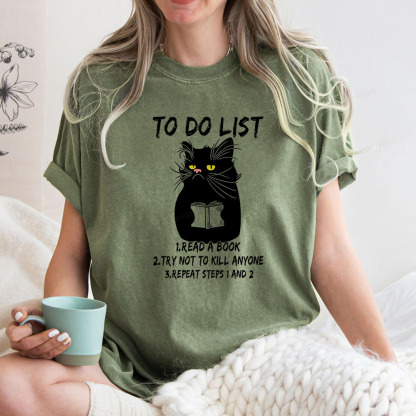 Pagewings Black Cat To Do List Unisex Washed T-shirt