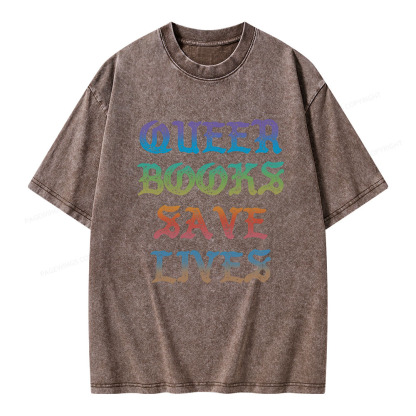 Pagewings Queer Books Save Lives Unisex Washed T-shirt