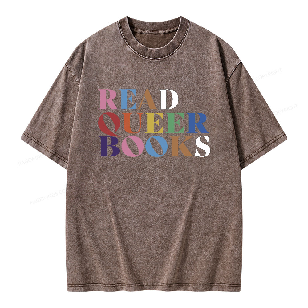 Pagewings Read Queer Books Unisex Washed T-shirt