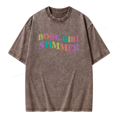Pagewings Book Girl Summer Unisex Washed T-shirt