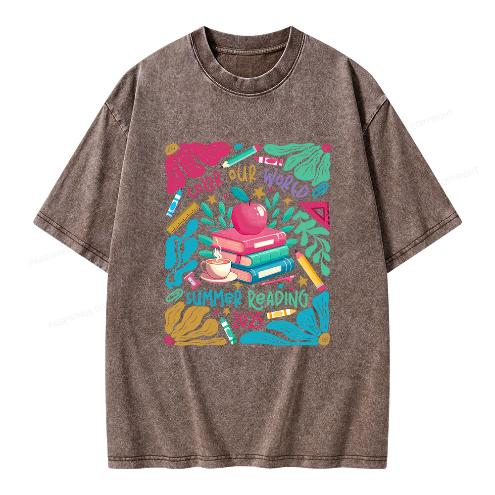 Pagewings Color Our World Summer Reading 2025 Unisex Washed T-shirt