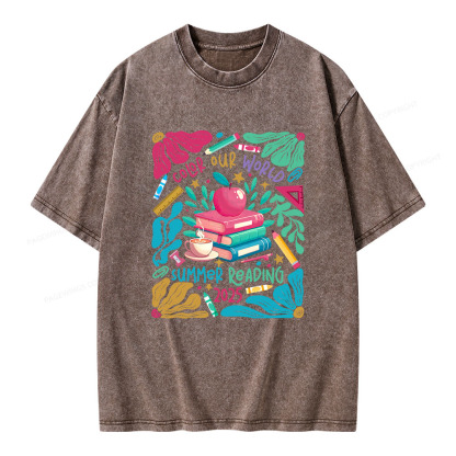 Pagewings Color Our World Summer Reading 2025 Unisex Washed T-shirt
