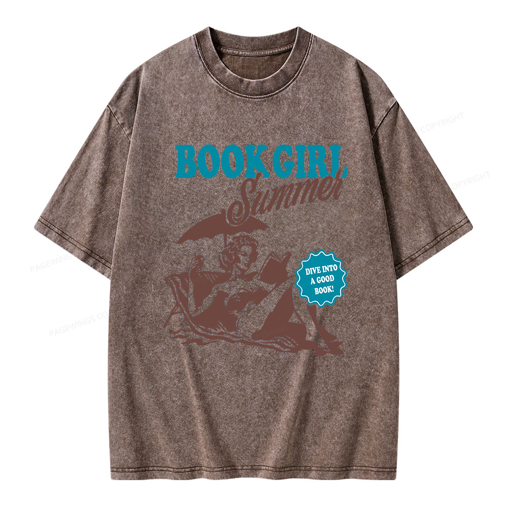 Pagewings Book Girl Summer Unisex Washed T-shirt