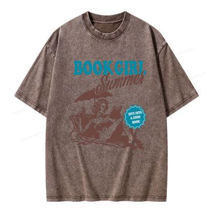 Pagewings Book Girl Summer Unisex Washed T-shirt