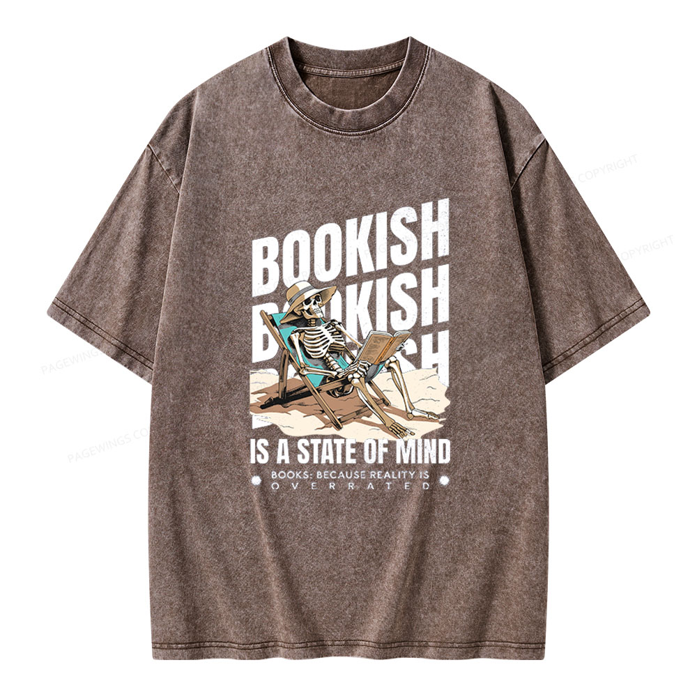 Pagewings Bookish Is A State Of Mind Unisex Washed T-shirt