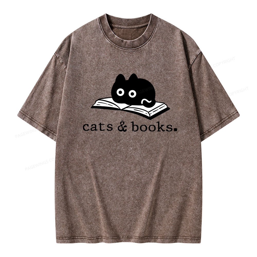 Pagewings Cats and Books Unisex Washed T-shirt