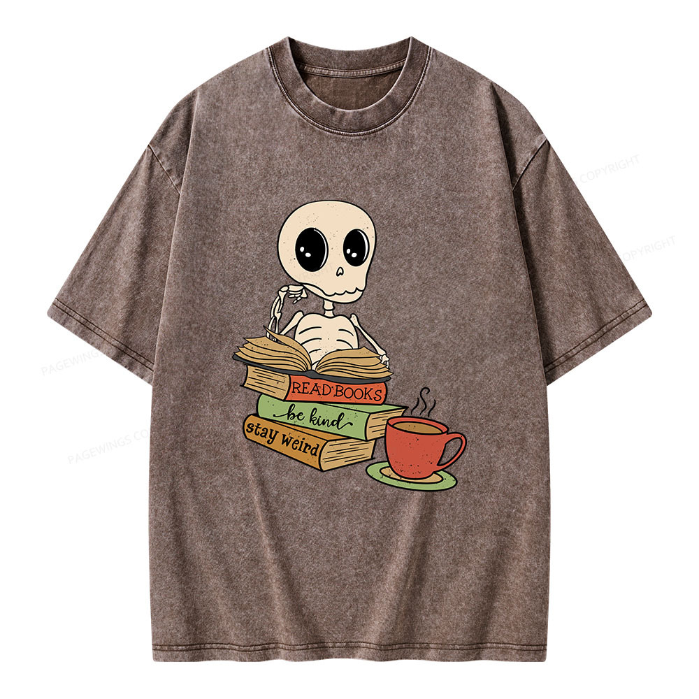 Pagewings Read Books Be Kind Stay Weird Unisex Washed T-shirt