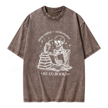 Pagewings Drink Coffee Avoid People Read Books Unisex Washed T-shirt