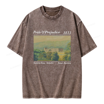 Pagewings Pride and Prejudice Pemberley House  Unisex Washed T-shirt