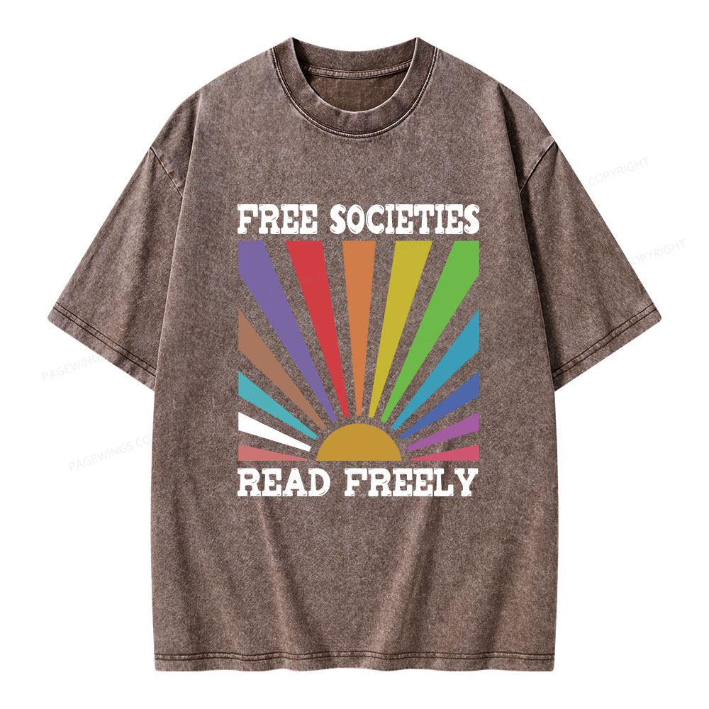 Pagewings Free Societies Read Freely Unisex Washed T-shirt