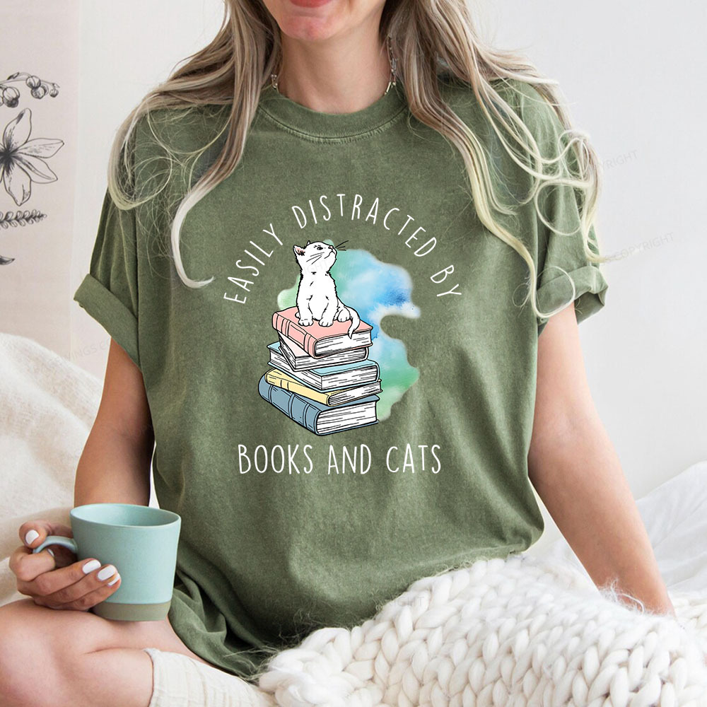Pagewings Cute Cat On Top Book Stock Unisex Washed T-shirt