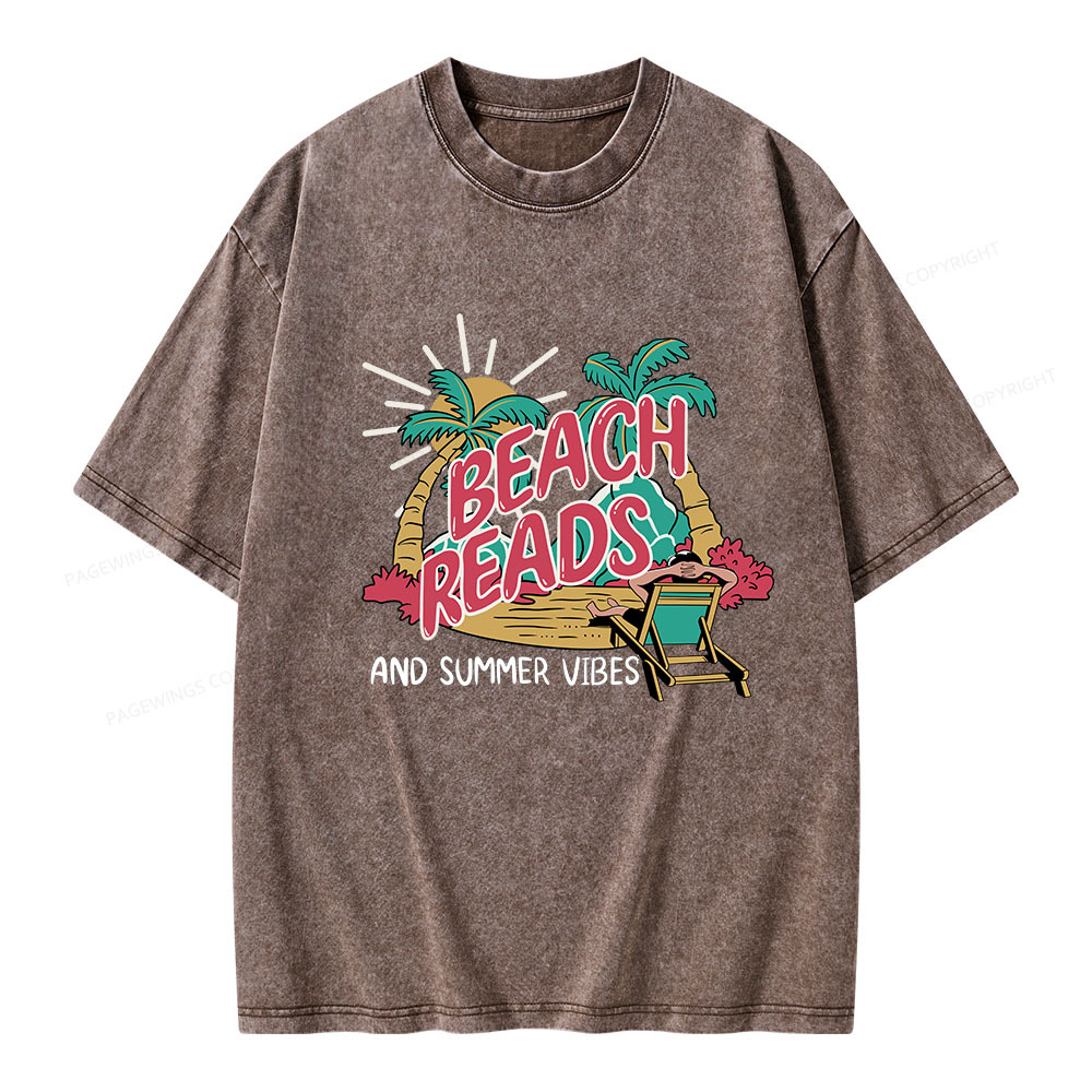 Pagewings Beach Reads And Summer Vibes Unisex Washed T-shirt
