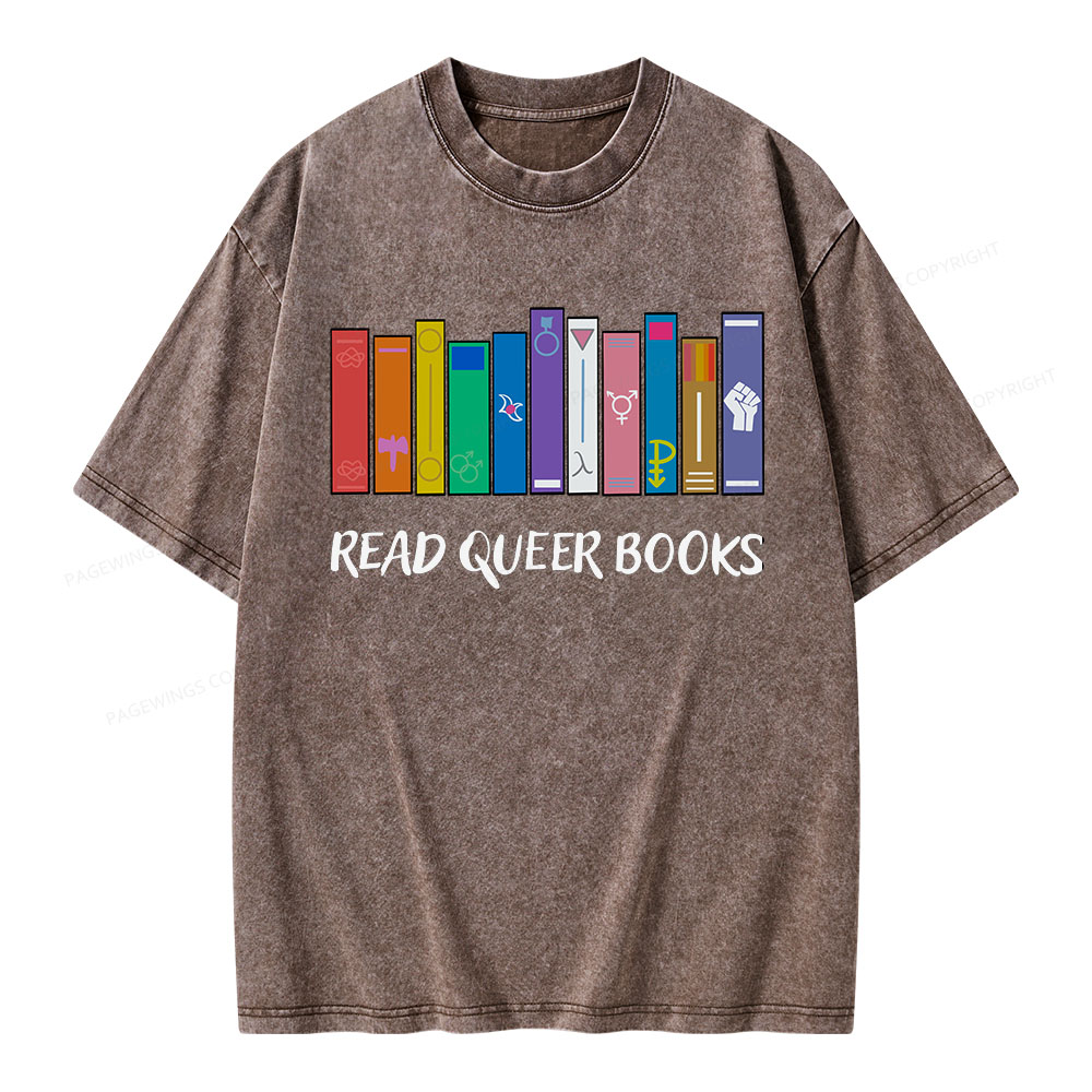 Pagewings Read Queer Books Unisex Washed T-shirt