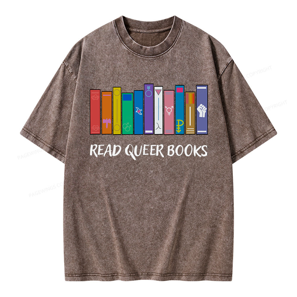 Pagewings Read Queer Books Unisex Washed T-shirt