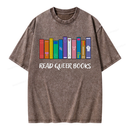 Pagewings Read Queer Books Unisex Washed T-shirt