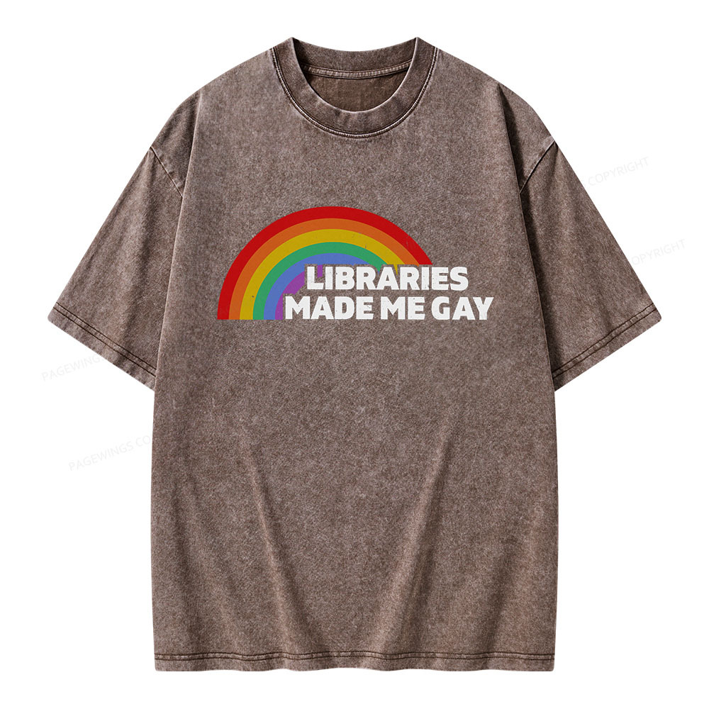 Pagewings Libraries Made Me Gay Unisex Washed T-shirt