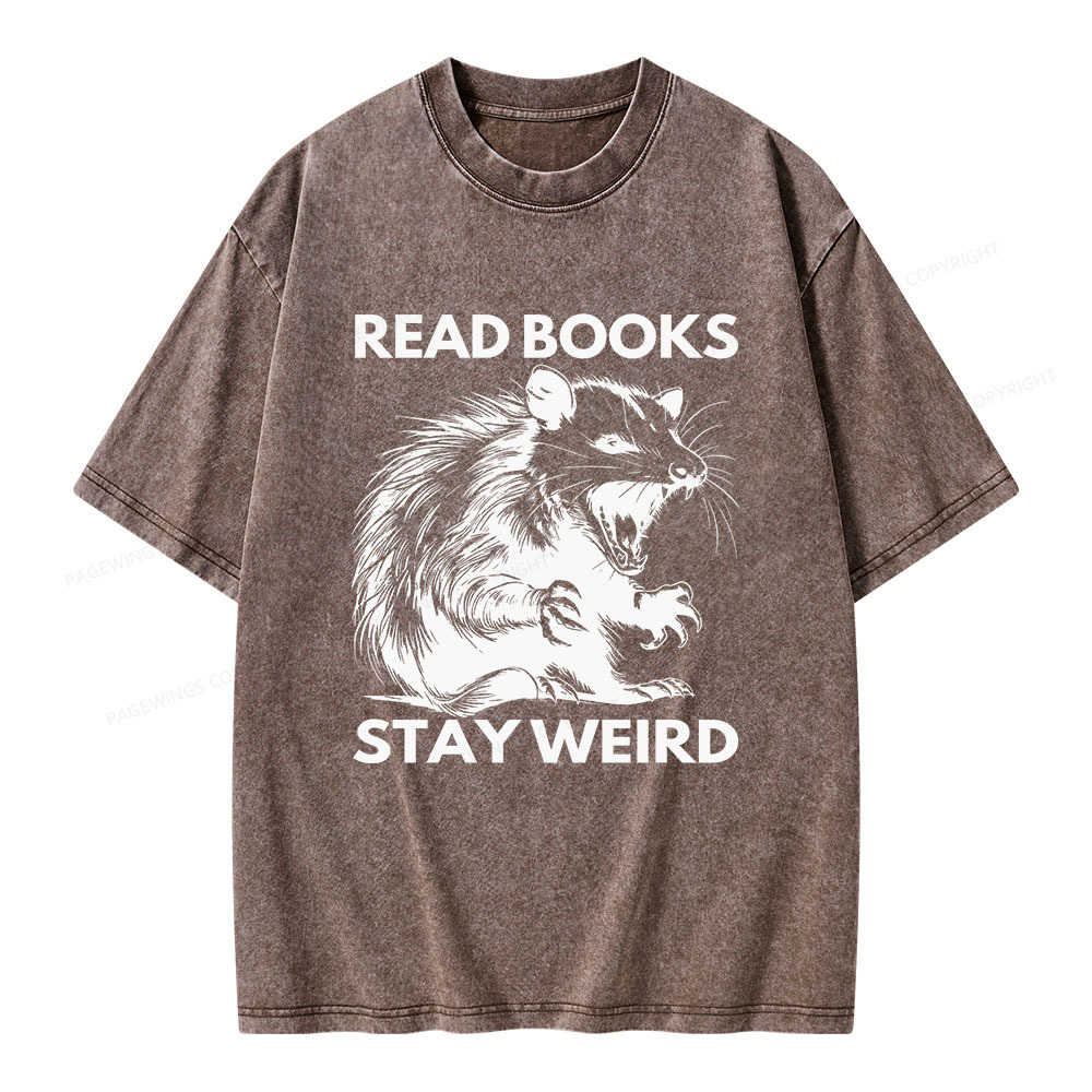 Pagewings Read Books Stay Weird Unisex Washed T-shirt