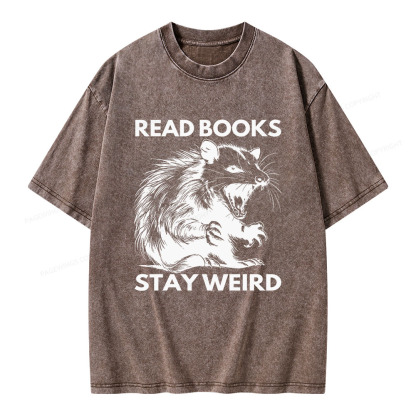 Pagewings Read Books Stay Weird Unisex Washed T-shirt
