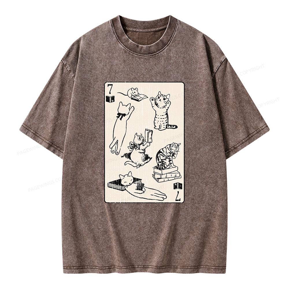 Pagewings Cats And Mouse Live In Peace With Books Unisex Washed T-shirt