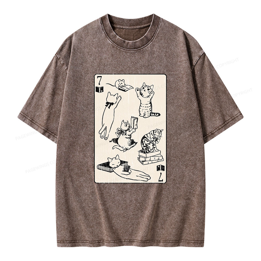 Pagewings Cats And Mouse Live In Peace With Books Unisex Washed T-shirt