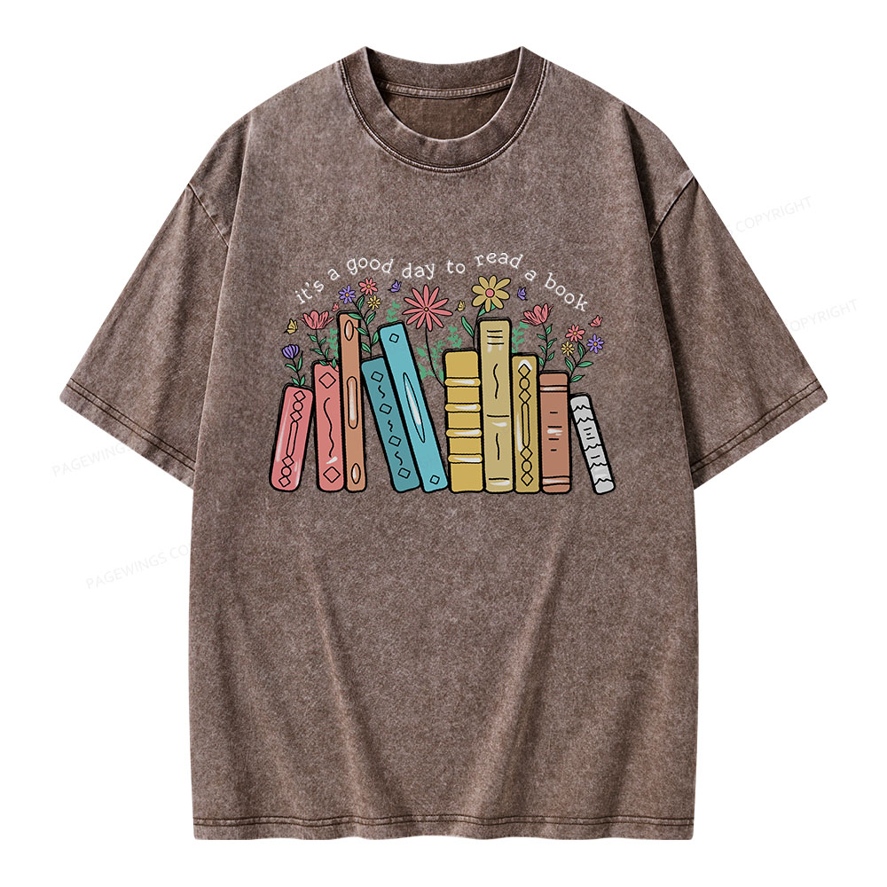 Pagewings It’s A Good Day To Read A Book Unisex Washed T-shirt