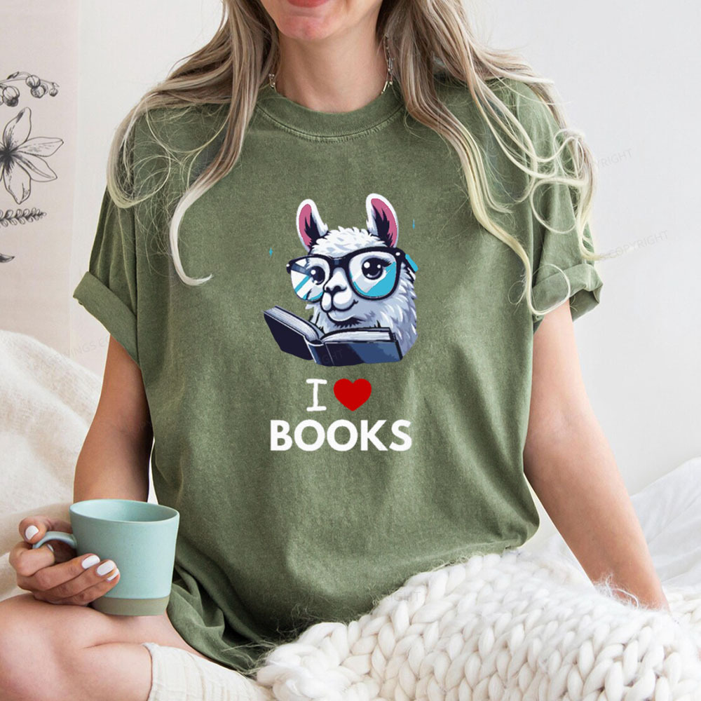Pagewings  love Books Lama Reading Gift on Women’s Unisex Washed T-shirt