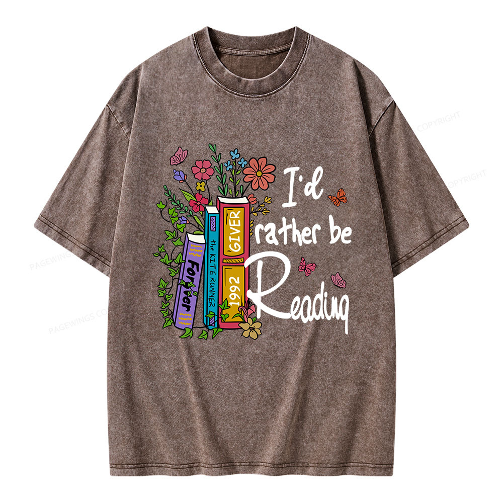 Pagewings I'd Rather Be Reading Unisex Washed T-shirt