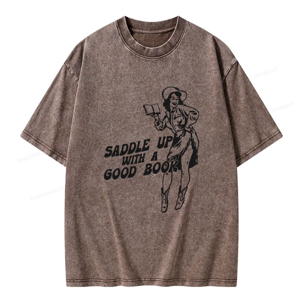 Pagewings Saddle Up With A Good Book Unisex Washed T-shirt