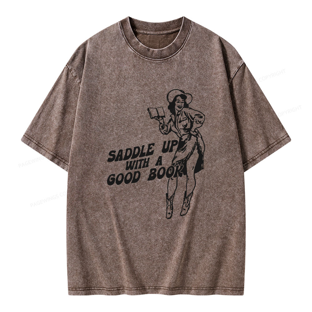 Pagewings Saddle Up With A Good Book Unisex Washed T-shirt