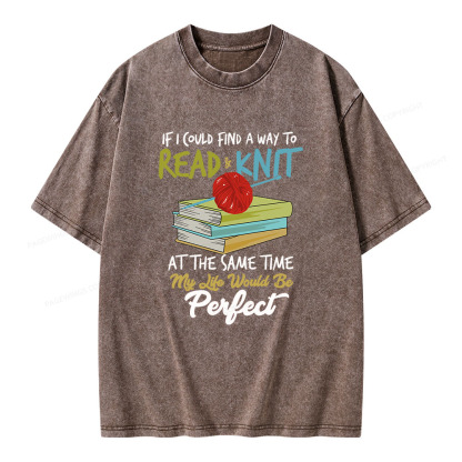 Pagewings Read And Knit At The Same Time Unisex Washed T-shirt