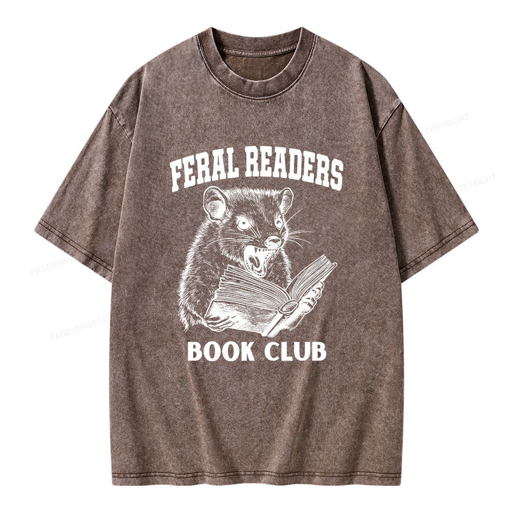 Pagewings Feral Readers Book Club Unisex Washed T-shirt