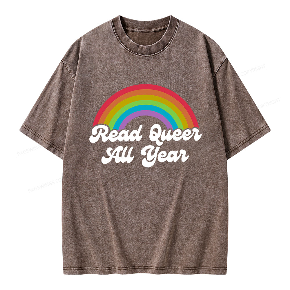 Pagewings Read Queer All Year Unisex Washed T-shirt