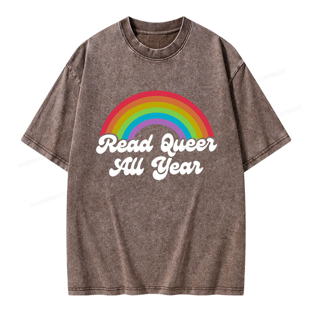 Pagewings Read Queer All Year Unisex Washed T-shirt