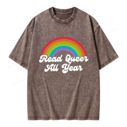 Pagewings Read Queer All Year Unisex Washed T-shirt
