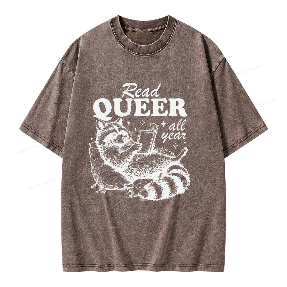 Pagewings Read Queer All Year Unisex Washed T-shirt