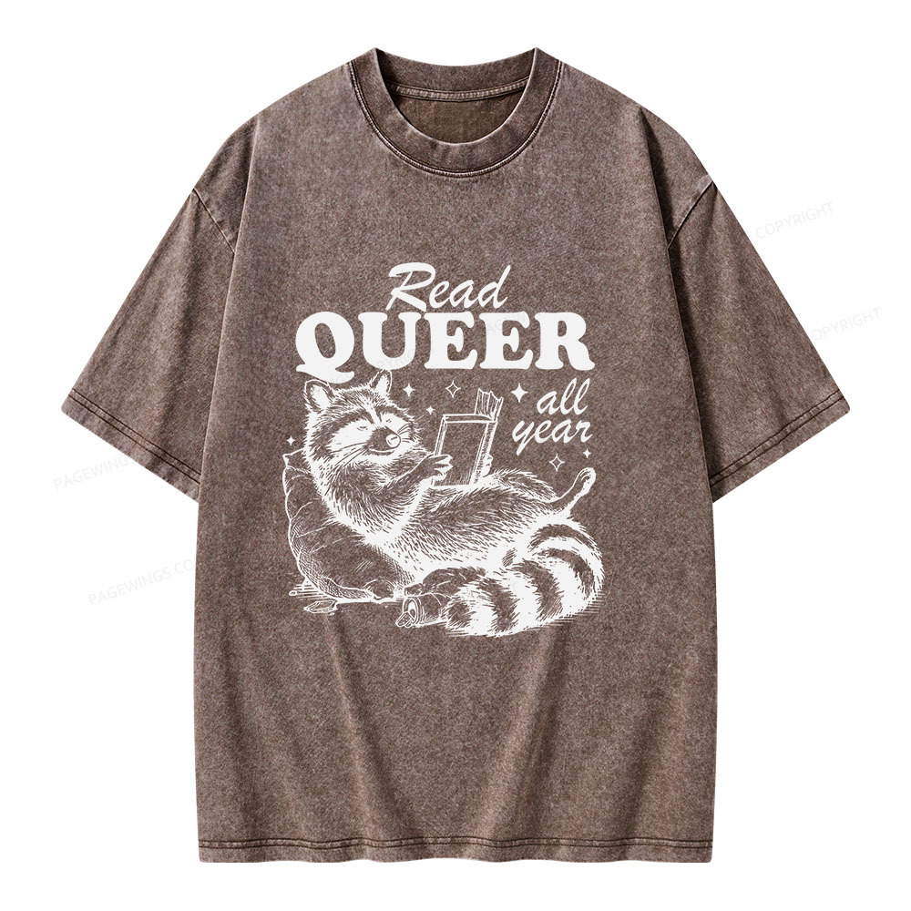 Pagewings Read Queer All Year Unisex Washed T-shirt