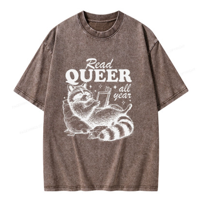 Pagewings Read Queer All Year Unisex Washed T-shirt